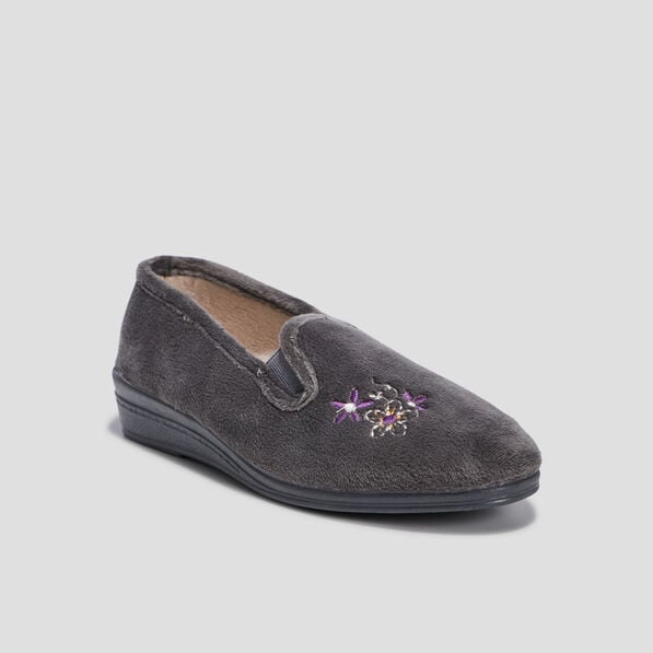 chaussons brodes gris femme Chaussons brodés gris femme