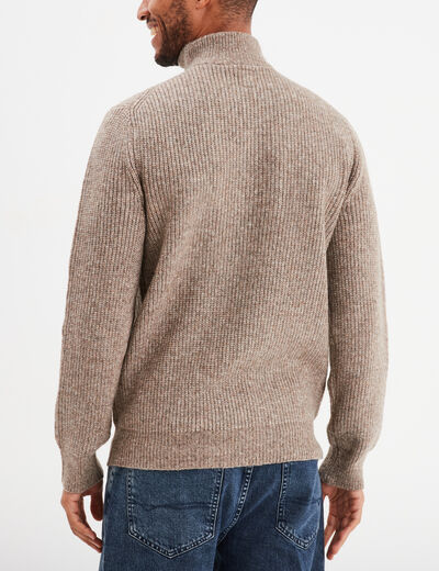 Pull avec col camionneur côtelé taupe homme