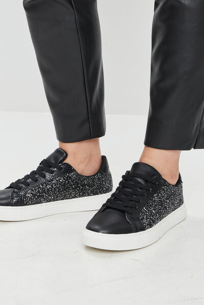 Tennis pailletées à lacets Mosquitos noir femme
