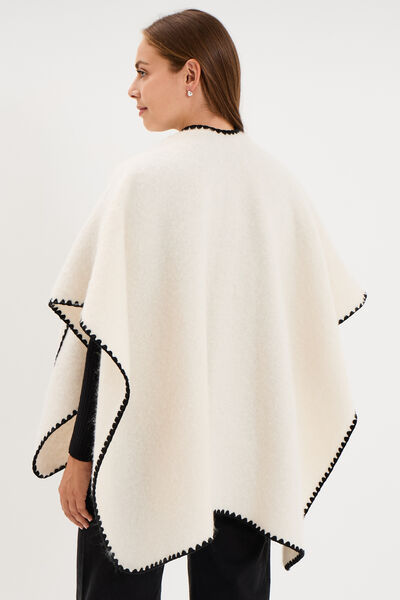 Poncho avec liser&eacute;s contrast&eacute;s ivoire femme