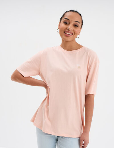 T-shirt col rond manches courtes coton jaune pastel femme