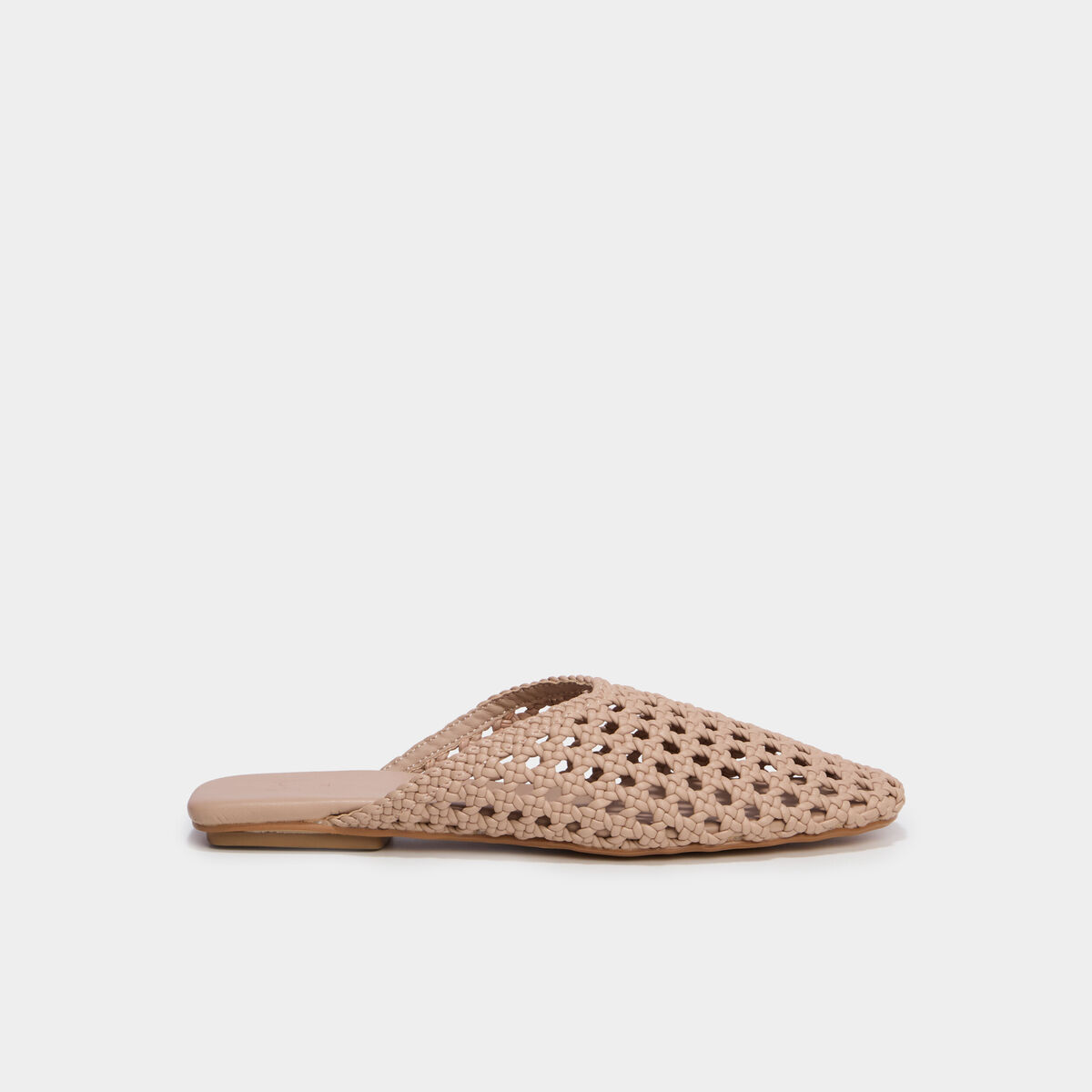 Mules plates carr&eacute;es effet tress&eacute; creme femme