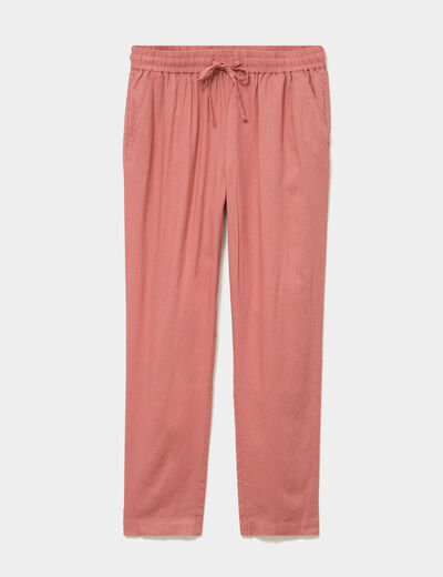 Pantalon droit 7/8&egrave;me lin m&eacute;lang&eacute; terracotta femme
