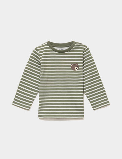T-shirt manches longues coton vert kaki b&eacute;b&eacute; gar&ccedil;on
