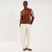Sweat manches brod&eacute;es col rond marron fonc&eacute; femme