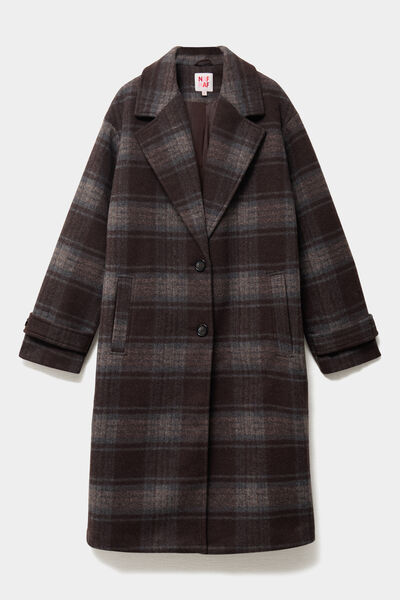 Manteau long oversize boutonn&eacute; marron chocolat femme