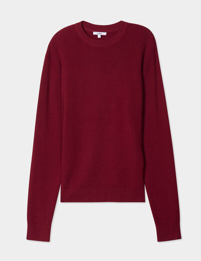 Pull avec col rond à relief bordeaux homme