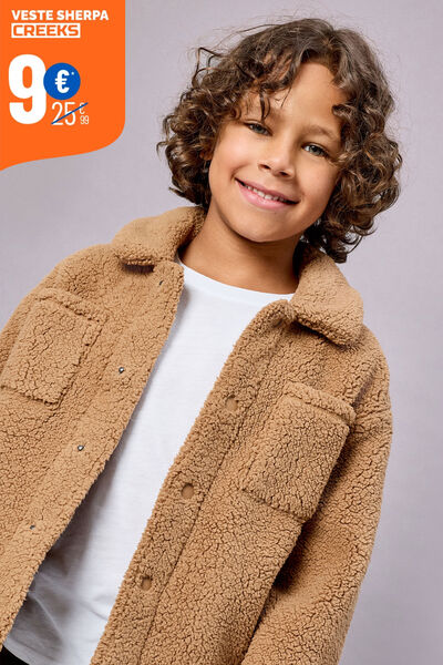 Veste courte sherpa marron gar&ccedil;on