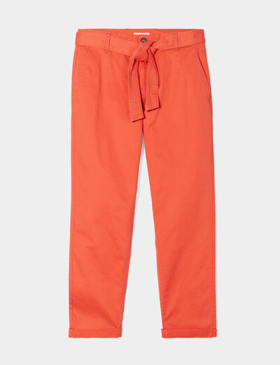 Pantalon chino ceinturé 7/8ème orange foncé femme