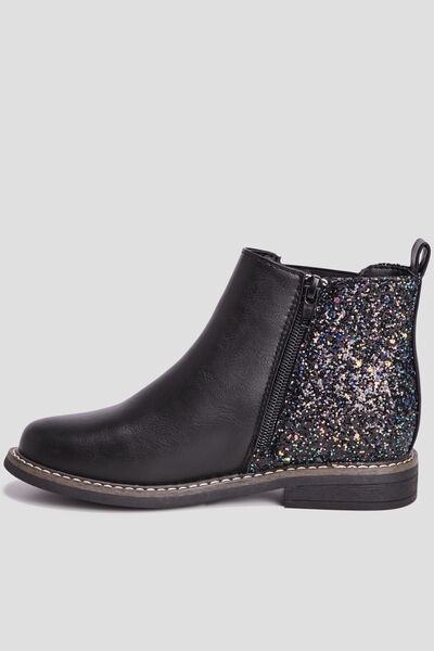 Bottines chelsea zipp&eacute;es &agrave; paillettes noir fille