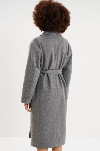 Manteau long oversize ceintur&eacute; gris femme