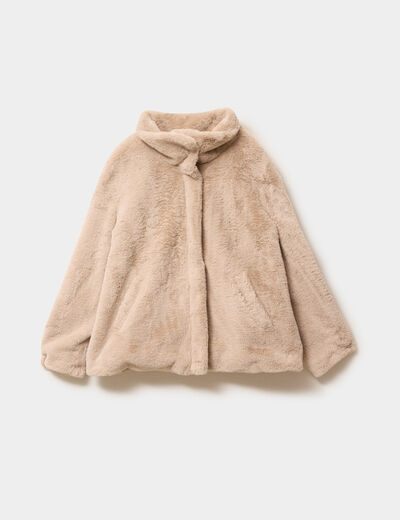 Manteau fausse fourrure col montant beige femme grande taille