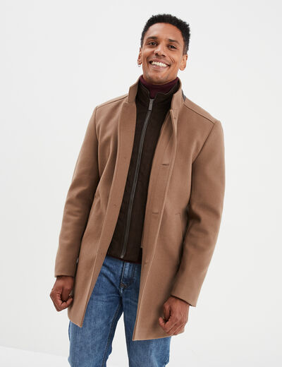 Manteau mi-long col montant boutonné taupe homme