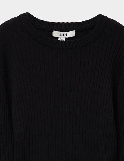 Pull c&ocirc;tel&eacute; ajust&eacute; manches longues noir fille