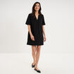 Robe courte col en V manches courtes noir femme