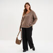 Pull droit col en V manches longues taupe femme grande taille