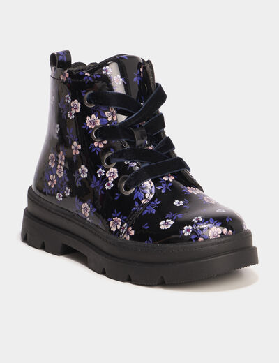 Boots crant&eacute;es &agrave; lacets noir fille