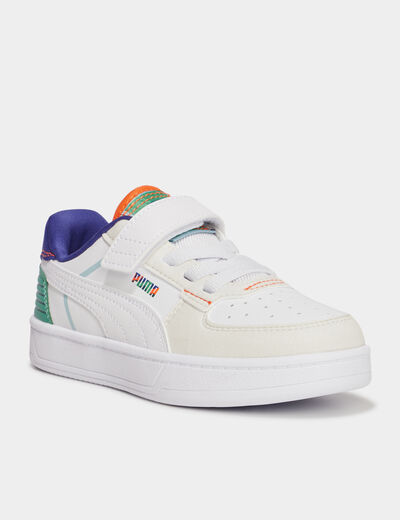 Tennis basses à scratchs Puma Caven blanc garçon