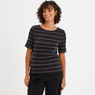 T-shirt col rond manches courtes coton noir femme