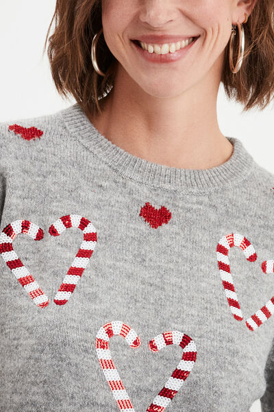 Pull No&euml;l avec sequins et col rond gris clair femme