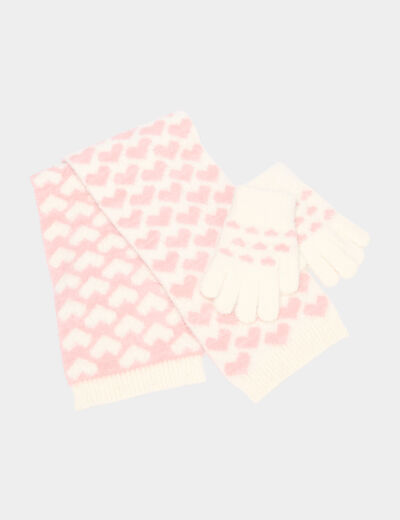 Ensemble &eacute;charpe, bonnet et gants rose fille