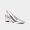 Escarpins slingback m&eacute;tallis&eacute;s gris argent femme