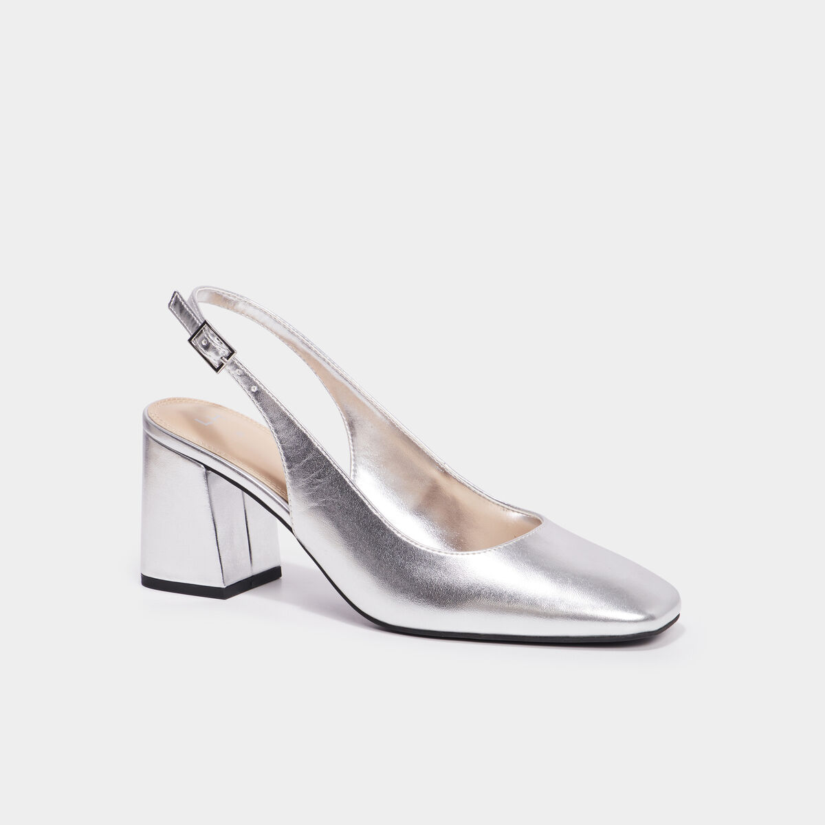 Escarpins slingback m&eacute;tallis&eacute;s gris argent femme