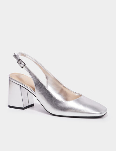 Escarpins slingback métallisés gris argent femme