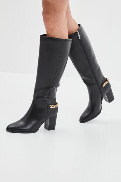 Bottes hautes avec chaînes à talons noir femme