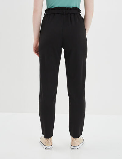 Pantalon city paperbag ceinturé 7/8ème noir femme