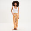Pantalon fluide large taille &eacute;lastiqu&eacute;e jaune ocre femme