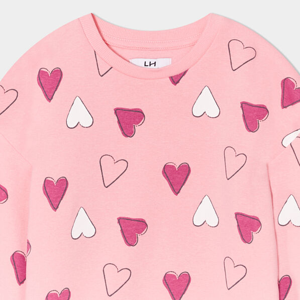 Sweat col rond manches longues rose fille