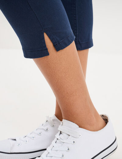 Pantalon capri slim twill 5 poches bleu marine femme