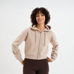 Sweat zipp&eacute; &agrave; capuche court sable femme