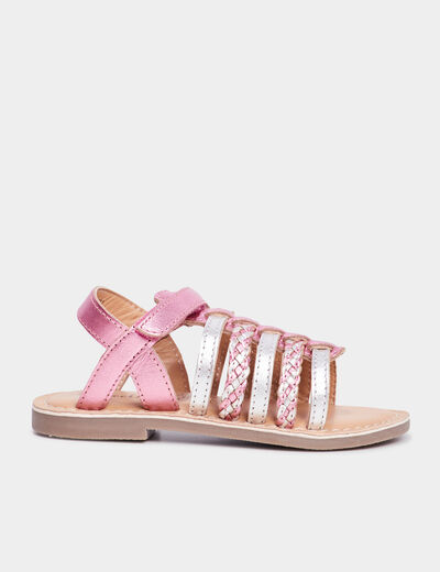 Sandales brides tressées en cuir Creeks rose fille