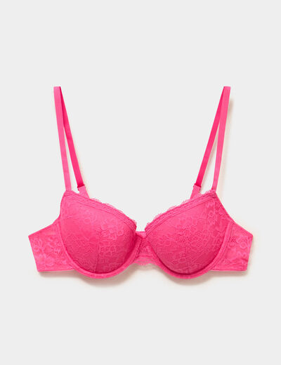 Soutien-gorge corbeille padd&eacute; dentelle rose fushia femme