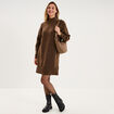Robe pull col montant manches longues marron femme