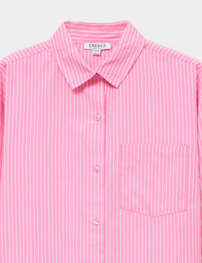 Chemise droite manches longues coton rose fille