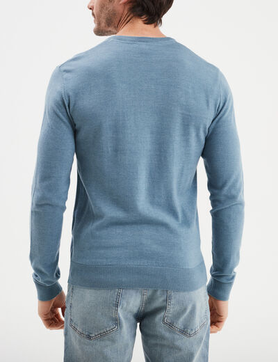 Pull jersey avec col en V gris homme