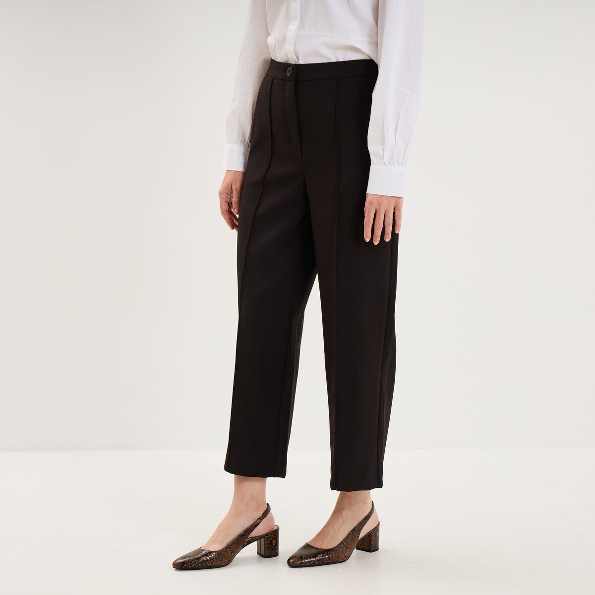 Pantalon droit cropped taille haute noir femme