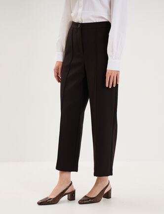 Pantalon droit cropped taille haute noir femme