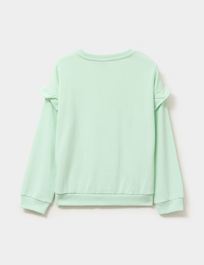 Sweat strass et volants manches longues vert clair fille