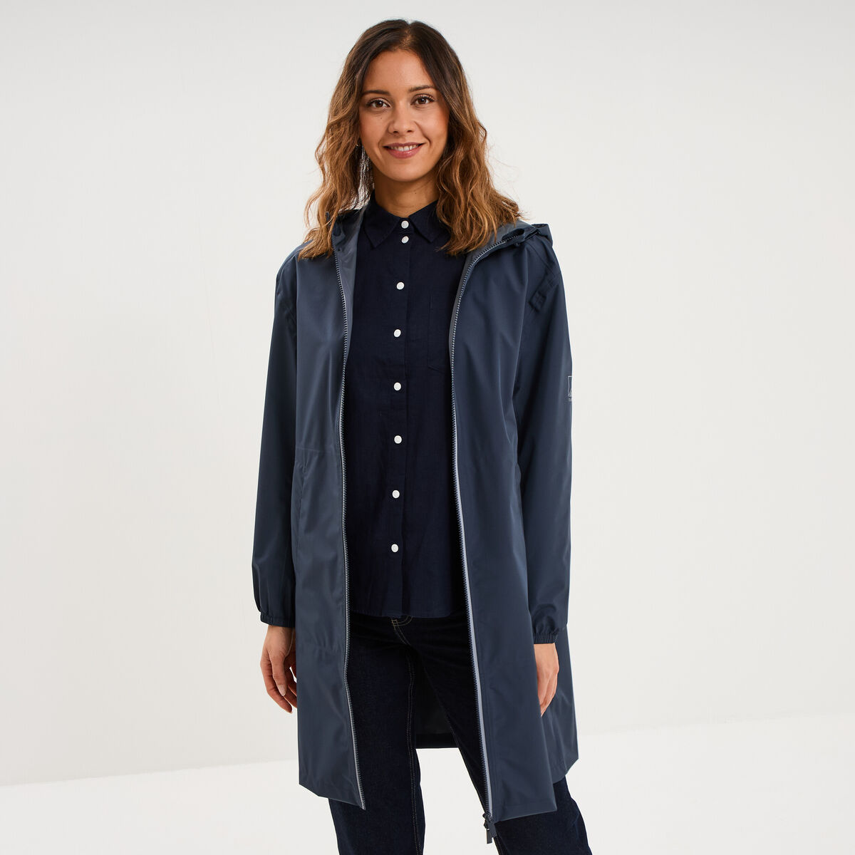 Parka longue imp&eacute;rm&eacute;able coupe-vent gris fonc&eacute; femme