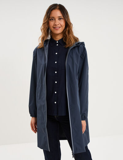 Parka longue imp&eacute;rm&eacute;able coupe-vent gris fonc&eacute; femme