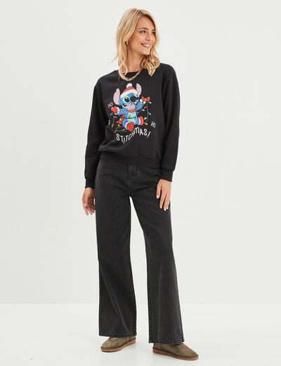 Sweat de Noël manches longues Stitch noir femme