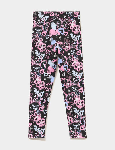 Legging taille &eacute;lastiqu&eacute;e coton noir fille