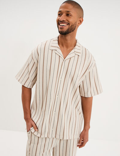 Chemise droite col cubain coton beige homme