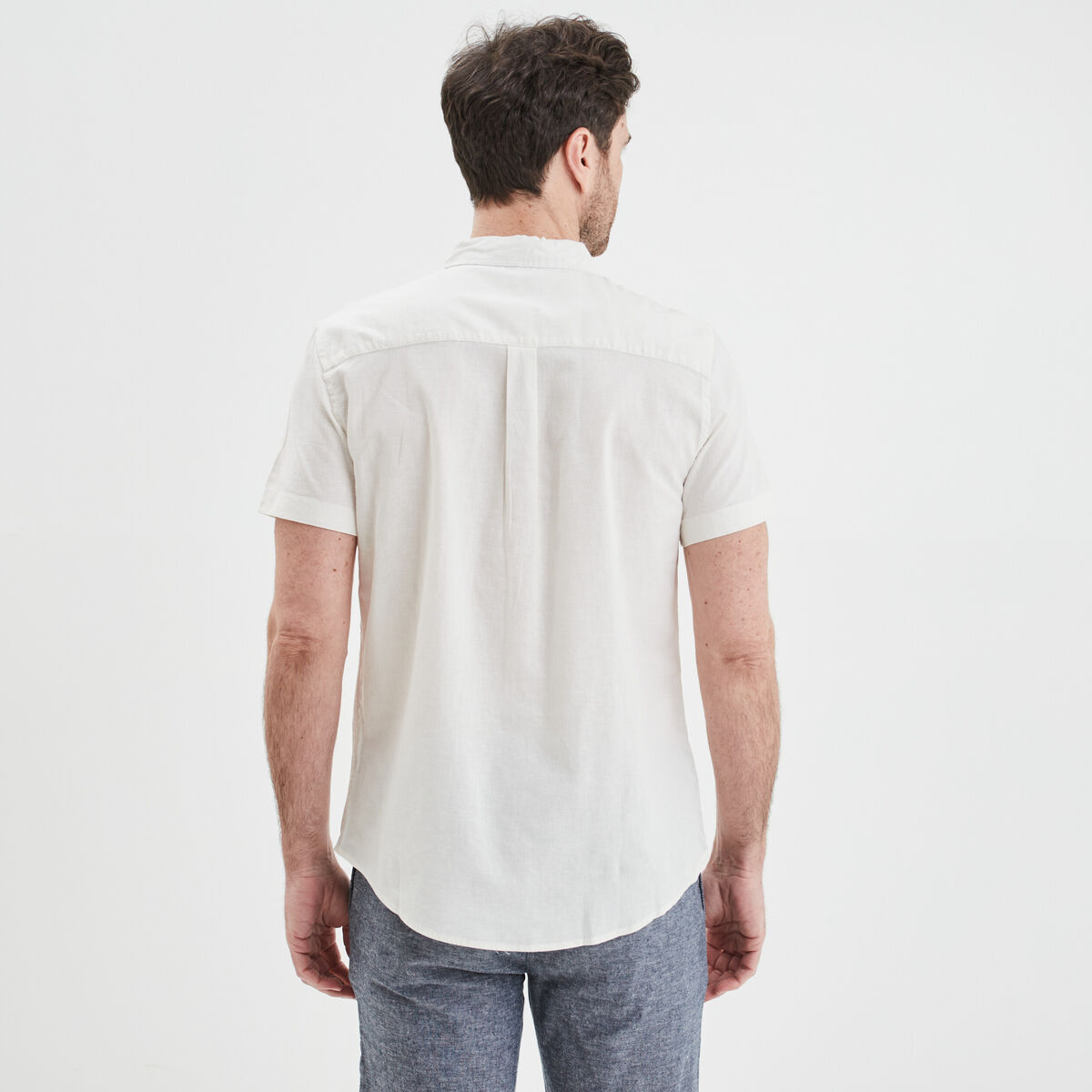 Chemise manches courtes lin m&eacute;lang&eacute; blanc homme