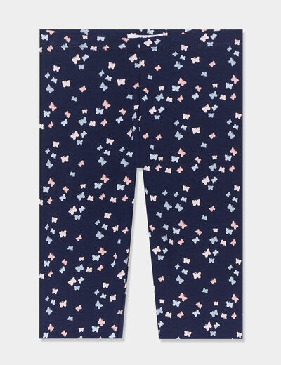Legging long élastiqué coton bleu marine fille