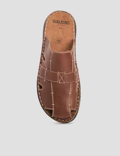 Mules en cuir marron homme